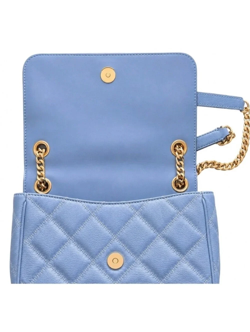 Tory Burch Fleming Quilted Leather Shoulder Bag Blue Gold Chain